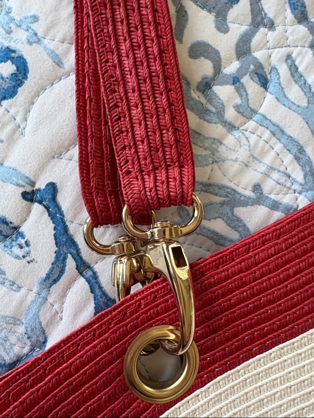 Striped Red & Navy Casual Women's Tote Bag - Picture 3 of 7